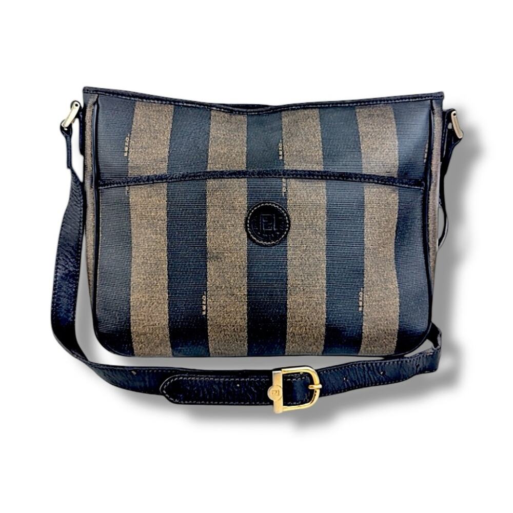 FENDI Black and Taupe Striped Crossbody or Shoulder Bag VTG